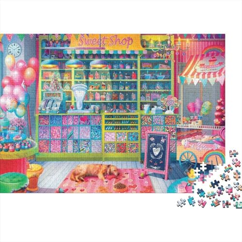 Süßwarenladen Puzzle 500 Teile Schwer Puzzle Spielzeug Pädagogisches Spiel Impossible Herausforderungsspielzeug Für Erwachsene Und Kinder Ab 14 Jahren 500pcs (52x38cm) von PXBDUASIE