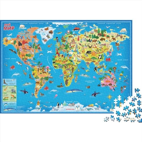 Tierkarte Puzzle 1000 Teile Schwer Puzzle Spielzeug Lernspiel Impossible Herausforderung Spielzeug Für Erwachsene Kinder 1000pcs (75x50cm) von PXBDUASIE