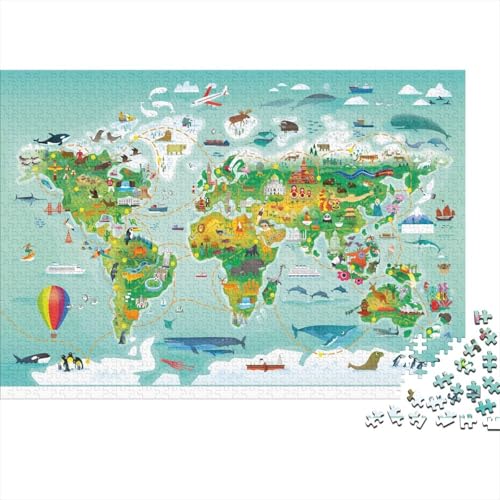 Tierkarte Puzzle 1000-teilige Schwer Puzzle Spielzeug Pädagogisches Spiel Impossible Herausforderungsspielzeug Für Erwachsene Und Kinder Ab 14 Jahren 1000pcs (75x50cm) von PXBDUASIE