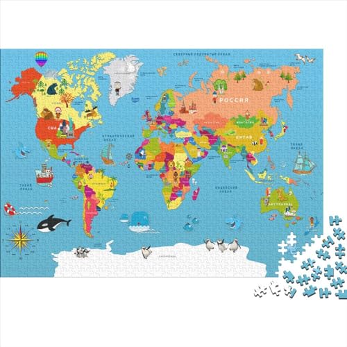 Tierkarte Puzzle 300-teilige Schwer Puzzle Spielzeug Lernspiel Impossible Herausforderung Spielzeug Für Erwachsene Und Kinder Ab 12 Jahren 300pcs (40x28cm) von PXBDUASIE