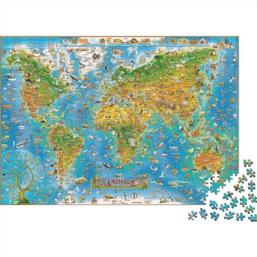 Tierkarte Puzzle 500 Teile Schwer Puzzle Spielzeug Lernspiel Impossible Herausforderungsspielzeug Für Erwachsene Kinder 500pcs (52x38cm) von PXBDUASIE