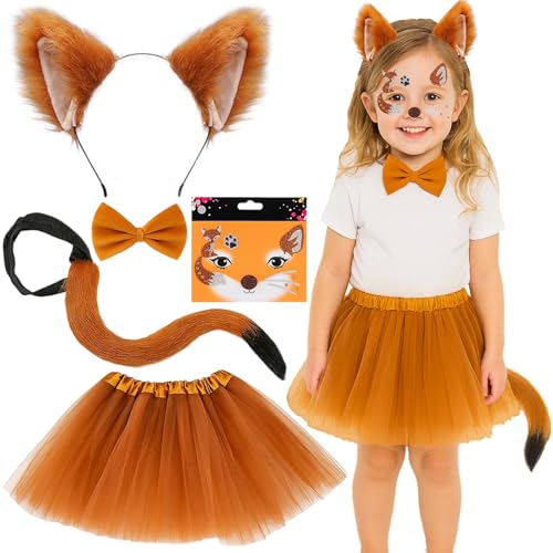 PXDUCN Fuchskostüm, Halloween-Kostüme, 5-teiliges Tierkostüm mit Fuchsohren, Stirnband, Fliege, Tutu, Gesichtsaufkleber und Schwanz, Tier-Outfit für Halloween, Weihnachten, Karneval, Weltbuchtag PXDUCN Fuchskostüm, Halloween-Kostüme, 5-teiliges Tierkostüm mit Fuchsohren, Stirnband, Fliege, Tutu, Gesichtsaufkleber und Schwanz, Tier-Outfit für Halloween, Weihnachten, Karneval, Weltbuchtag von PXDUCN
