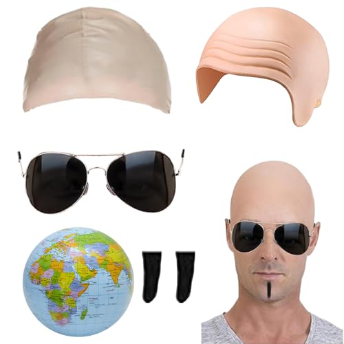 PXDUCN Glatzenhaube, Halloween-Kostüm, 6 Stück Promi-Kostüm-Zubehör enthält Kappe, Haarnetz, Brille, 2 Schnurrbartblätter, aufblasbarer Globus für Mottopartys, Halloween und Karnevalspartys PXDUCN Glatzenhaube, Halloween-Kostüm, 6 Stück Promi-Kostüm-Zubehör enthält Kappe, Haarnetz, Brille, 2 Schnurrbartblätter, aufblasbarer Globus für Mottopartys, Halloween und Karnevalspartys von PXDUCN