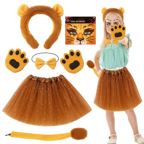 PXDUCN Löwen-Kostüm, Halloween-Kostüme, 7-teiliges Kinder-Kostüm-Set mit flauschigen Ohren, Stirnband, Pfotenhandschuhen, Tutu-Rock, Tierkostüm für Halloween-Partys, Geburtstagsfeiern PXDUCN Löwen-Kostüm, Halloween-Kostüme, 7-teiliges Kinder-Kostüm-Set mit flauschigen Ohren, Stirnband, Pfotenhandschuhen, Tutu-Rock, Tierkostüm für Halloween-Partys, Geburtstagsfeiern von PXDUCN