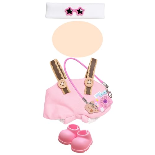 Puppenkleidung, 4-teiliges rosa Outfit-Set für Puppen, inklusive Kopftuch, Kleid, Kamera und Schuhen, stilvolle entzückende Puppenkleider, Zubehör für 17 cm große Puppen, Spiel- und Sammlerdisplay von PXDUCN