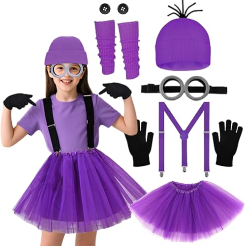 Steampunk-Brille, Halloween-Kostüm, 7-teilig, verstellbar, lila, Kostüm, inkl. Beanie, Strickmütze, Brille, Tutu-Rock, perfekt für Halloween und Karneval Steampunk-Brille, Halloween-Kostüm, 7-teilig, verstellbar, lila, Kostüm, inkl. Beanie, Strickmütze, Brille, Tutu-Rock, perfekt für Halloween und Karneval von PXDUCN