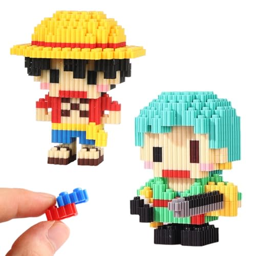 PYAIOVR 2 Stück One Piece Bausteine Micro Building Blöcke, Mini Blocks, 3D-Modell One Piece Mini Bausteine Spielzeug Spaß, Ziegelstein Bauklötze Satz Geschenk Für Kinder(2Form,C..) von PYAIOVR
