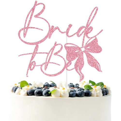 Tortenaufsatz mit Aufschrift "Bride to Be", mit Aufschrift "About Damn Time/Happily Ever After", mit Schleifenmotiv, für Hochzeit, Brautparty, Party, Dekoration, Rosa von PYBHILK
