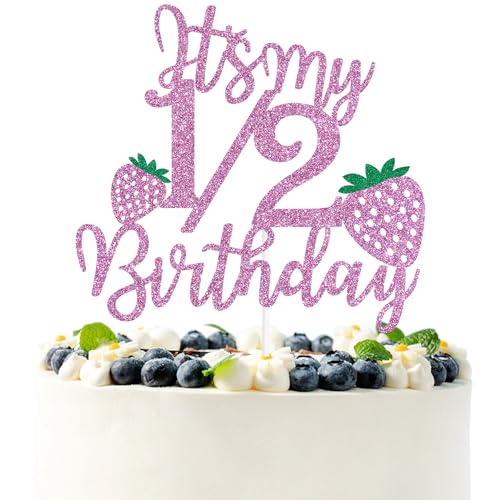 Tortenaufsatz mit Aufschrift "It's My 1/2 Birthday", Erdbeer-Motiv, für 6 Monate, Babyparty, Party-Dekoration Tortenaufsatz mit Aufschrift "It's My 1/2 Birthday", Erdbeer-Motiv, für 6 Monate, Babyparty, Party-Dekoration von PYBHILK