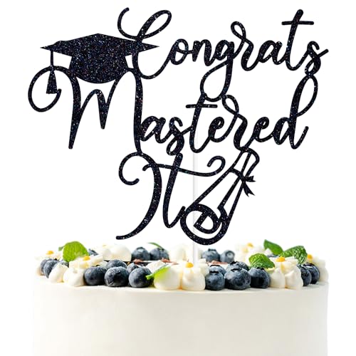 Tortenaufsatz mit schwarzem Glitzer, Aufschrift "Congrats Mastered It", Happy Master's Degree/Mastered 2024/Klasse 2024, Abschlussfeier, Party-Dekorationen Tortenaufsatz mit schwarzem Glitzer, Aufschrift "Congrats Mastered It", Happy Master's Degree/Mastered 2024/Klasse 2024, Abschlussfeier, Party-Dekorationen von PYBHILK
