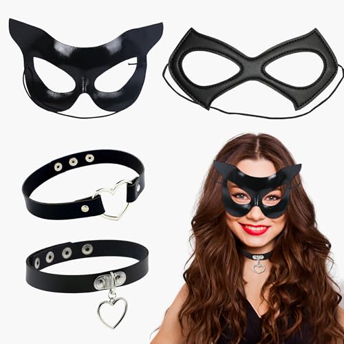 PYSEOSISE Catwoman Maske und Choker Set, 4 Stück Katzenkostüm Damen, Schwarz Katzenmaske Choker Halskette für Damen Halloween Karneval Kostümfest Katze Cosplay Masquerade PYSEOSISE Catwoman Maske und Choker Set, 4 Stück Katzenkostüm Damen, Schwarz Katzenmaske Choker Halskette für Damen Halloween Karneval Kostümfest Katze Cosplay Masquerade von PYSEOSISE