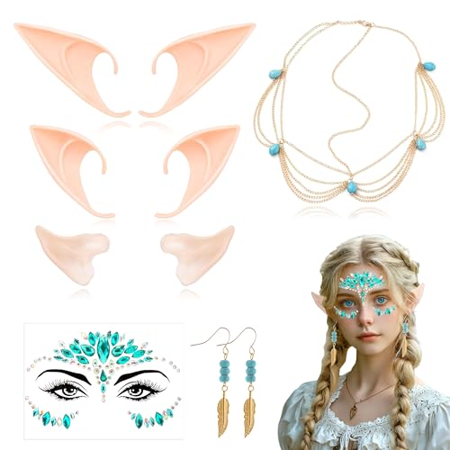 PYSEOSISE Elfenohren Set, 3 Paar Elfen Ohren and Elfen Kopfschmuck, 3 Größen Elf Ears mit Ohrringe und Gesichtsaufkleber Elfenkostüm für Damen Halloween Karneval Cosplay Zubehör PYSEOSISE Elfenohren Set, 3 Paar Elfen Ohren and Elfen Kopfschmuck, 3 Größen Elf Ears mit Ohrringe und Gesichtsaufkleber Elfenkostüm für Damen Halloween Karneval Cosplay Zubehör von PYSEOSISE
