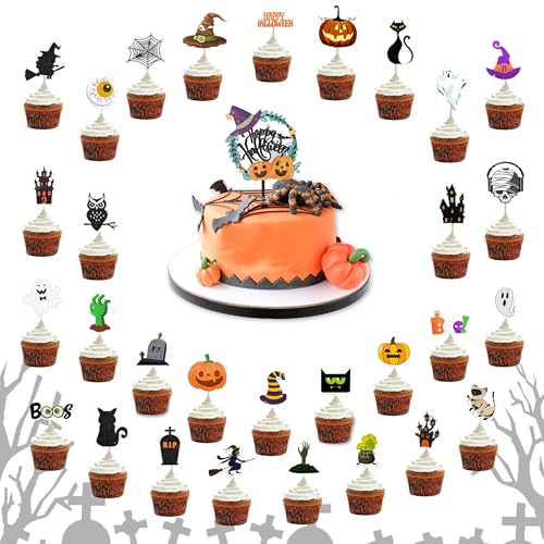 PYSEOSISE Halloween Tortendeko, 37 Stück Halloween Cupcake Topper, Geist Katze Kürbis Schloss Halloween Muffin Deko Kuchendeko Cupcake Dekoration für Geburtstag Party Supplies PYSEOSISE Halloween Tortendeko, 37 Stück Halloween Cupcake Topper, Geist Katze Kürbis Schloss Halloween Muffin Deko Kuchendeko Cupcake Dekoration für Geburtstag Party Supplies von PYSEOSISE