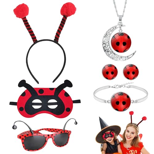 PYSEOSISE Marienkäfer Kostüm Damen, 6 Stück Ladybug Kostüm Erwachsene, Marienkäfer Haarreif Marienkäfer Brille Ladybug Halskette Armband für Halloween Karneval Masquerade PYSEOSISE Marienkäfer Kostüm Damen, 6 Stück Ladybug Kostüm Erwachsene, Marienkäfer Haarreif Marienkäfer Brille Ladybug Halskette Armband für Halloween Karneval Masquerade von PYSEOSISE