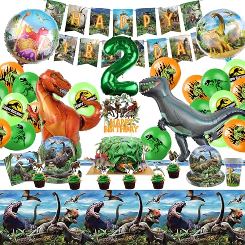 Dinosaurier Partygeschirr Set,Dinosaurier Geburtstagsdeko 2 Jahre,Dinosaurier Party Deko Geburtstag,Dinosaurier Servietten,Tischdecke,Pappteller,Luftballons,Geburtstag Deko MäDchen und Jungen Dinosaurier Partygeschirr Set,Dinosaurier Geburtstagsdeko 2 Jahre,Dinosaurier Party Deko Geburtstag,Dinosaurier Servietten,Tischdecke,Pappteller,Luftballons,Geburtstag Deko MäDchen und Jungen von PYTRARTY