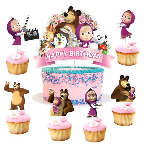 Mädchen Und Der Bär Tortendeko,Mädchen Und Der Bär Geburtstag Deko,7Pcs Küchendeko Mädchen Und Der Bär,Mädchen Und Der Bär Tortenaufleger Kinder,Kindergeburtstag Cake Topper. von PYTRARTY