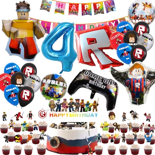 Roblox Geburtstagsdeko 4 Jahre，Roblox Deko Kindergeburtstag，Roblox Luftballon Deko,Roblox Geburtstag Party Set，Luftballon 4 Jahre Geburtstag Deko von PYTRARTY