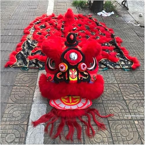 PZEOB Chinesischer Löwentanz aus Wolle und Seide, Drachentanz-Maskottchen-Kostüm, Löwentanz-Kostüm, Rollenspiel, Löwentanz-Kostüm, traditionelle Volkskunst von PZEOB