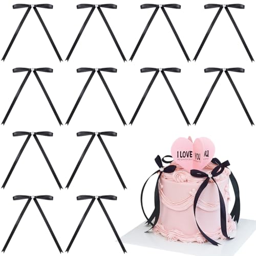 12 Cupcake-Topper mit Schleifen, schwarze Schleifen, schwarze Kuchendekorationen, Schleifendekorationen mit Perlen, geeignet für Geburtstagsfeier, Hochzeitsfeier, Valentinstag 12 Cupcake-Topper mit Schleifen, schwarze Schleifen, schwarze Kuchendekorationen, Schleifendekorationen mit Perlen, geeignet für Geburtstagsfeier, Hochzeitsfeier, Valentinstag von PZJOALN