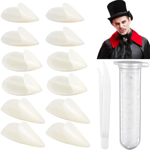 6 Paar Vampirzähne, 3 Größen von Vampirzahn-Zubehör mit Einer Tube Zahnungsgel, Vampirzähne für Kinder für Rollenspiele, Halloween-Party (15, 17, 19 mm) von PZJOALN