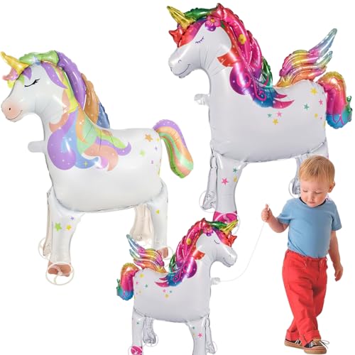 Walking Einhorn Luftballons, Folienballon Einhorn, 3D Einhornballon (mit Rädern), Einhorn Standballon, Passend für Kindergeburtstag, Einhorn Party Deko, 2er Pack von PZJOALN