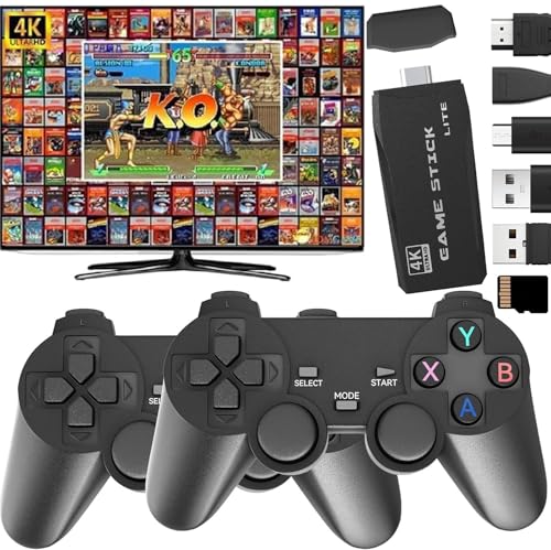 Retro Konsole Spielkonsole Game Stick, Retrolink 20.000+ Spiele mit 2 Wireless Controller, Retro Konsole Plug & Play Game Stick TV HDMI, Geschenk für Erwachsene & Familien (T Max+) von PZNETUE