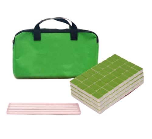 PZOFERLIN Chinesische Mahjong-Spielsteine 144-teiliges chinesisches Mahjong-Set, grüne 24 mm Melamin-Steine, mit Tasche, Tischdecke, 2 Würfeln und Lineal(Green) von PZOFERLIN