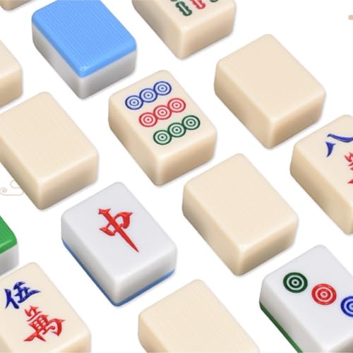 PZOFERLIN Chinesische Mahjong-Spielsteine Chinesisches Mahjong-Set, 144 Spielsteine, 41 mm, Blau/Grün/Beige, mit Aluminiumgehäuse, Zubehör(Beige) von PZOFERLIN