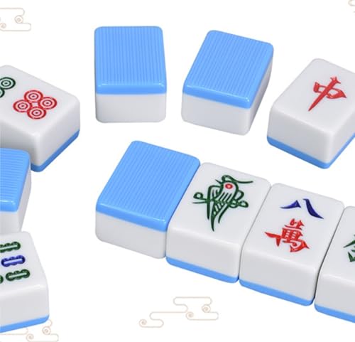 PZOFERLIN Chinesische Mahjong-Spielsteine Chinesisches Mahjong-Set, 144 Spielsteine, 41 mm, Blau/Grün/Beige, mit Aluminiumgehäuse, Zubehör(Blue) von PZOFERLIN