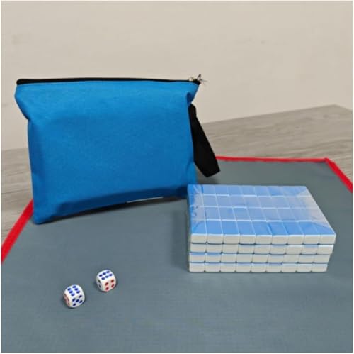 PZOFERLIN Chinesische Mahjong-Spielsteine Chinesisches Mahjong-Set, 144 Steine, Melamin, mit Tasche, Tischdecke und Würfeln 24 mm, Grün, for Reisen(Blue) von PZOFERLIN