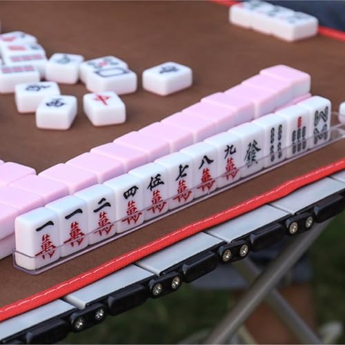 PZOFERLIN Chinesische Mahjong-Spielsteine Chinesisches Mahjong-Set, Melamin-Steine, 30 mm, Mehrfarbig, mit Aufbewahrungstasche und Lineal(Pink) von PZOFERLIN