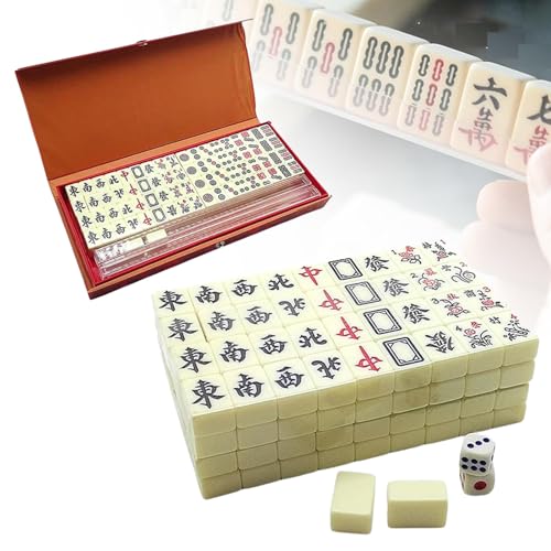 PZOFERLIN Chinesische Mahjong-Spielsteine Reise-Mini-Mahjong-Set, 20 mm, 144 Steine mit 2 Ersatzsteinen, 2 Würfel, Klappbrett PZOFERLIN Chinesische Mahjong-Spielsteine Reise-Mini-Mahjong-Set, 20 mm, 144 Steine mit 2 Ersatzsteinen, 2 Würfel, Klappbrett von PZOFERLIN