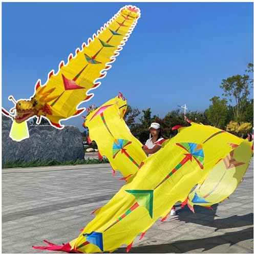 PZOFERLIN Drachen-Tanz-Fitnessband Drachenförmiges Boi Ke, waschbares, drachenförmiges Tanz-Fitnessband aus Seide mit Kunststoffkopf(Yellow,6M) von PZOFERLIN