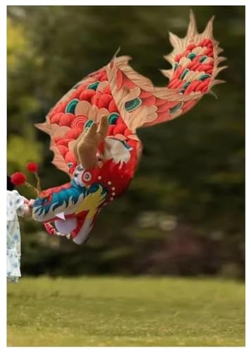 PZOFERLIN Drachen-Tanz-Fitnessband Dragon Poi, waschbarer seidenähnlicher Stoff, Drachenkopf, Körper, Seiltasche, 40 cm Seil, Band in Mehreren Größen(4 M (13 Ft)) von PZOFERLIN