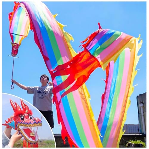 PZOFERLIN Drachen-Tanz-Fitnessband Dragon Poi Dance Ribbon Streamer Set mit Drachenkopf 6m 8m 10m(6M) von PZOFERLIN