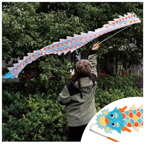 PZOFERLIN Drachen-Tanz-Fitnessband Dragon Poi Dance Ribbon for alle Outdoor-Fitness 7,8 Ft Teleskopstange und Tasche Multicolor(Blue) von PZOFERLIN