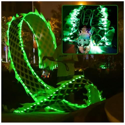 PZOFERLIN Drachen-Tanz-Fitnessband Dragon Poi Fitness Dance Prop Set mit LED-Leuchten Drachenkopf Multicolor 6-10 M(Green,10 M (33 Ft)) von PZOFERLIN