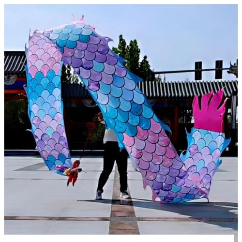 PZOFERLIN Drachen-Tanzbänder Boi-Band in Drachenform mit 3D-Drachenkopf, blau oder rosa, 6–12 Meter (20–39 Fuß)(Blue,8M) von PZOFERLIN