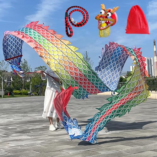 PZOFERLIN Drachen-Tanzbänder Drachen-Poi-Band-Set mit Drachenkopf aus Stahl, mehrere Stile, 6–10 Meter(Style2,10 M (33 Ft)) von PZOFERLIN