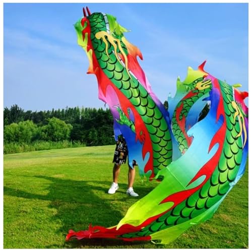 PZOFERLIN Drachen-Tanzbänder Dragon Poi Fitness Dance Streamer Band mit 3D Drachenkopf Multicolor 8-10m(Colorful,10M) von PZOFERLIN