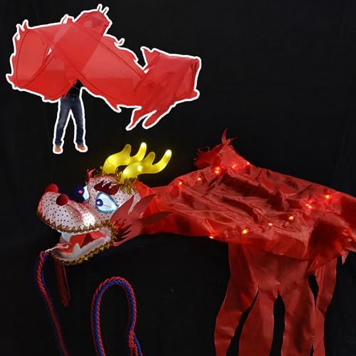 PZOFERLIN Drachen-Tanzbänder Outdoor Fitness Spinning Dragon Poi Streamer mit Drachenkopf Leuchten Multicolor 8M/10M(Red,10M) von PZOFERLIN