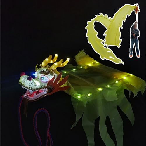 PZOFERLIN Drachen-Tanzbänder Outdoor Fitness Spinning Dragon Poi Streamer mit Drachenkopf Leuchten Multicolor 8M/10M(Yellow,8M) von PZOFERLIN