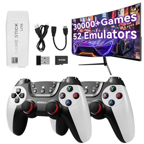 Forlarme M22 Retro-Spielekonsole - Unterstützung mit 30000+ klassischen Spielen, 8K HD HDMI, Plug and Play Spielkonsole, Upgrade Dual Wireless Controller, Geschenk für Teenager und Partner, Weiß von PZWR