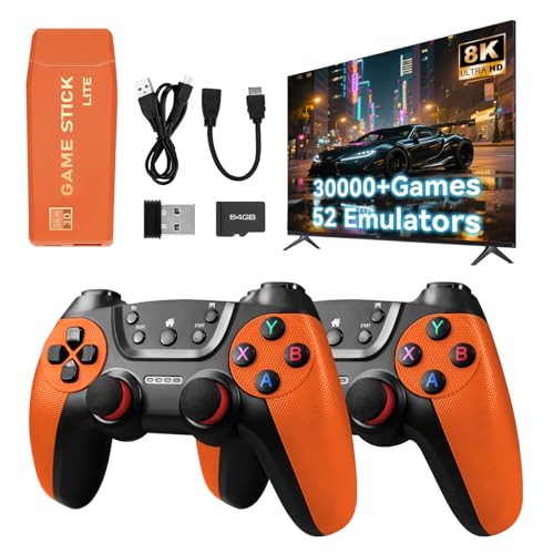 Forlarme M22 Wireless Retro Game Stick, 30.000+ klassische Spiele, Retro-Spielkonsole, HDMI-TV-Ausgang, Plug-and-Play-Retro-Spielrevisiter mit hochwertigen wettbewerbsfähigen Dual-Controllern, Orange von PZWR