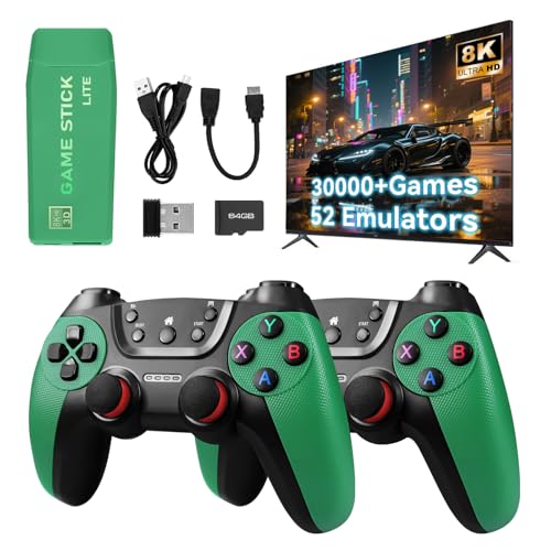 Forlarme M22 Wireless Retro Game Stick - 30.000+ Klassische Spiele, HDMI-TV-Ausgang, Plug and Play Retro-Spielrevisiter mit Premium wettbewerbsfähigen Dual-Controllern, Retro-Spielkonsole, Grün von PZWR