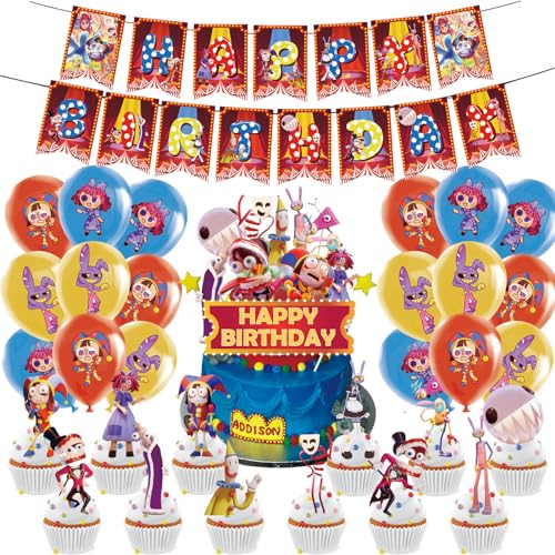 44pcs Digita Circus Geburtstag Deko,Digita Circus Geburtstag Party Deko,Digita Circus Ballon Party Dekoration,Digita Circus Party Deko Ballons Cake Topper Banner für Kinder Geburtstagsfeier von PaCum