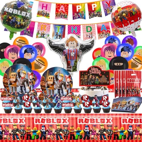 Geburtstagsdeko,111 pcs Partygeschirr Set,Luftballon Party,Geburtstag Deko,Geburtstag Enthalten Geschenktasche,Tischdecke etc,Geburtstagsdekorationen für Kinder von PaCum