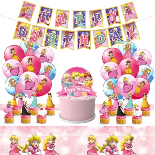 Prinzessin Pech Geburtstag Deko,45 Stück Prinzessin Pech Luftballo,Peach Dekoration Geburtstag,Enthalten Tischdecke,Latex Balloons etc,Kindergeburtstag Luftballons Dekoration Set von PaCum