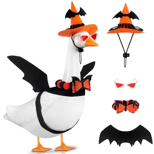 Halloween-Veranda-Gans-Outfit-Set für 58,4 cm Kunststoff-Statue, Rasen, Veranda, Gänse-Kleidung mit Fledermausflügeln, Halloween-Kostüm für drinnen und draußen, Terrasse, Hof, Rasen, Kunstdekoration Halloween-Veranda-Gans-Outfit-Set für 58,4 cm Kunststoff-Statue, Rasen, Veranda, Gänse-Kleidung mit Fledermausflügeln, Halloween-Kostüm für drinnen und draußen, Terrasse, Hof, Rasen, Kunstdekoration von PaLuQiYa