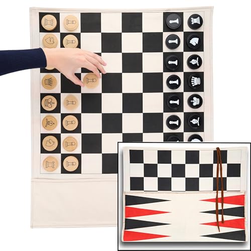 Pacific Shore Games Cloth Rollup Reiseschach, Dame und Backgammon-Spielset von Pacific Shore Games